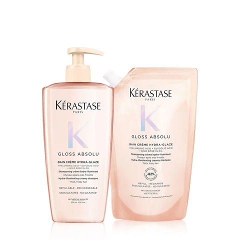 Gloss Absolu Bain Crème Hydra-Glaze Anti-Frizz Shampoo Value Size and Refill Pouch